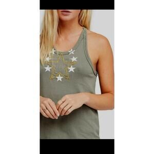 We The Free People Tank Top Shirt Halter Size XS Army Green Military Stars